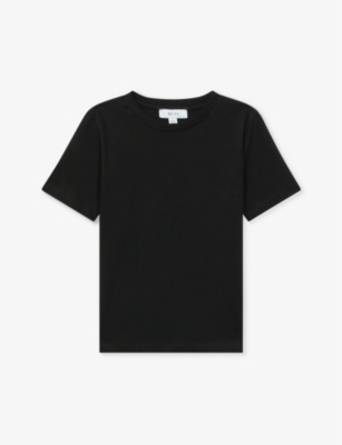 Shop Reiss Boys Black Kids Bless Crewneck Cotton-jersey T-shirt 3-14 Years