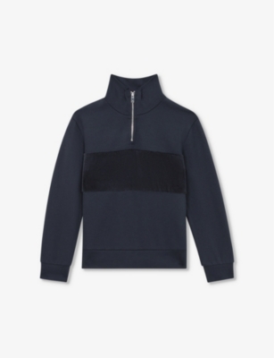 Shop Reiss Boys Navy Kids Selin Half-zip Long-sleeve Stretch-knit Jumper 3-14 Years