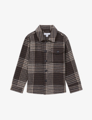 REISS REISS BOYS OATMEAL KIDS MACK CHECKED BRUSHED-WOVEN OVERSHIRT 3-14 YEARS