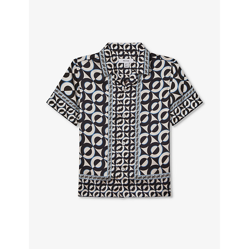 Shop Reiss Boys Lapis Blue Kids Prentice Geometric-print Woven Shirt 3-14 Years