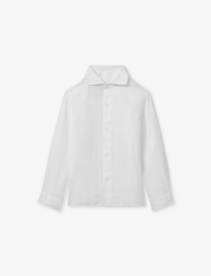 REISS: Ruban cutaway-collar long-sleeve linen shirt 3-14 years