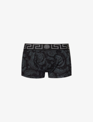 Versace Black Boxer Briefs With Barocco Print In Stretch Cotton Manb In Black+grey
