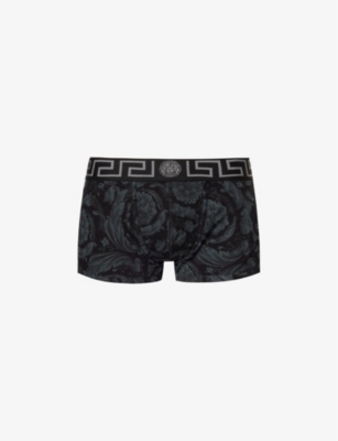 Shop Versace Men's Black+grey Branded-waistband Stretch-cotton Trunks