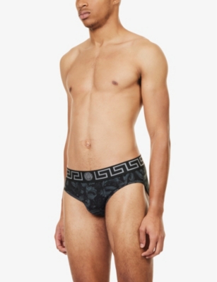 Shop Versace Branded-waistband In Black+grey