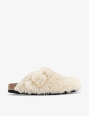 BIRKENSTOCK: Boston buckle-embellished shearling clogs