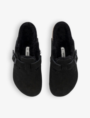 Birkenstock Mens Black Boston Logo-embossed Shearling-lined Suede Clogs In Black