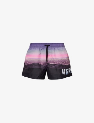 VERSACE: Graphic-print regular-fit swim shorts