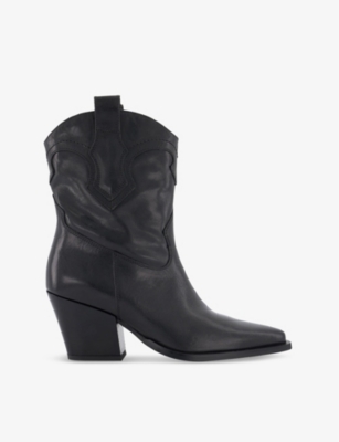 Dune Womens Black-leather Ponty Western Leather Boots