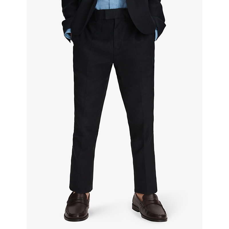 Shop Reiss Kin Slim-fit Adjustable Linen Trousers 3-9 Years In Navy