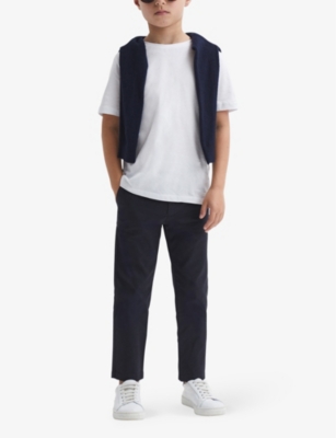 Shop Reiss Pitch Straight-leg Slim-fit Stretch-cotton Chinos 3-14 Years In Navy
