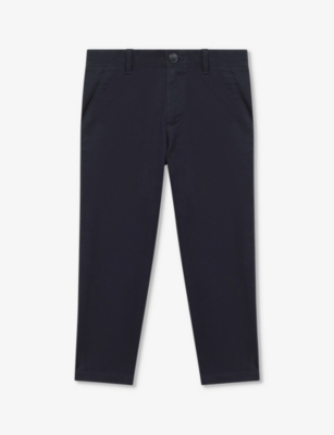 Shop Reiss Boys Navy Kids Pitch Straight-leg Slim-fit Stretch-cotton Chinos 3-14 Years