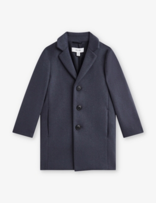 Reiss Boys Airforce Blue Kids Gable Single-breasted Wool-blend Overcoat 9-14 Years