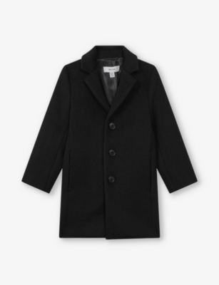 Reiss Boys Black Kids Gable Single-breasted Wool-blend Overcoat 9-14 Years