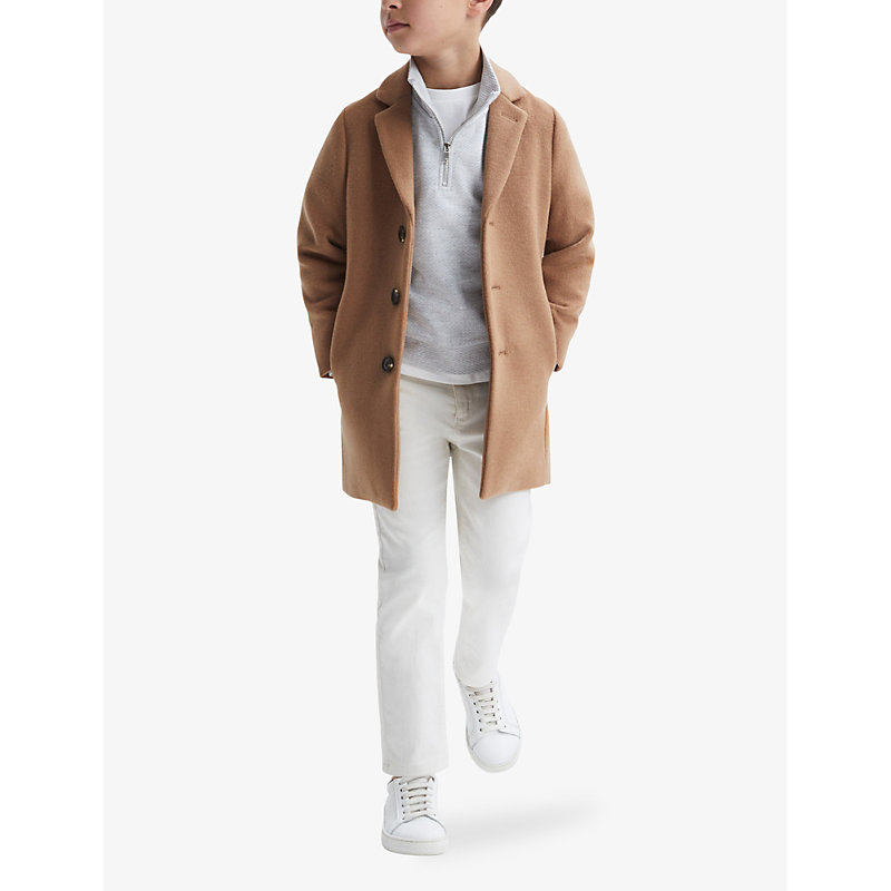 Shop Reiss Gable Single-breasted Wool-blend Overcoat 9-14 Years In Camel