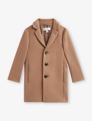 Reiss Boys Camel Kids Gable Single-breasted Wool-blend Overcoat 9-14 Years