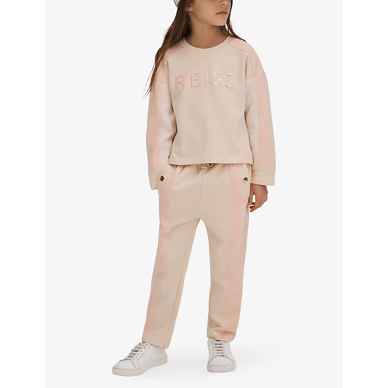 Shop Reiss Girls Pink Kids Ivy Sequin-embellished Raglan-sleeve Cotton-jersey Sweatshirt 4-14 Years