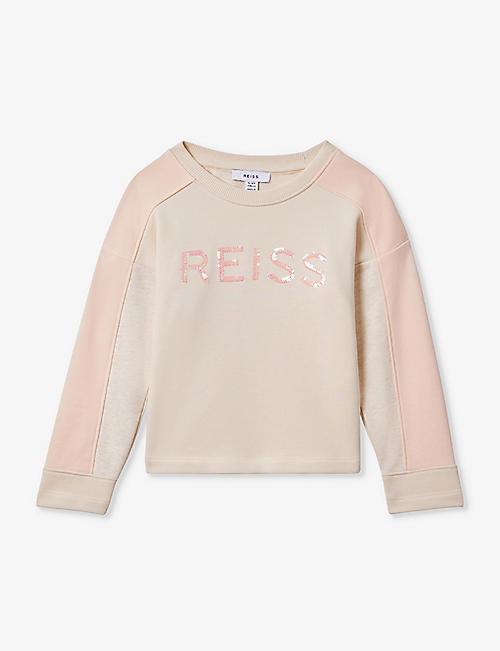 REISS: Ivy sequin-embellished raglan-sleeve cotton-jersey sweatshirt 4-14 years