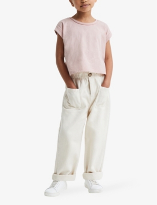 Shop Reiss Girls Pale Pink Kids Terry Cropped Cotton T-shirt 13-14 Years
