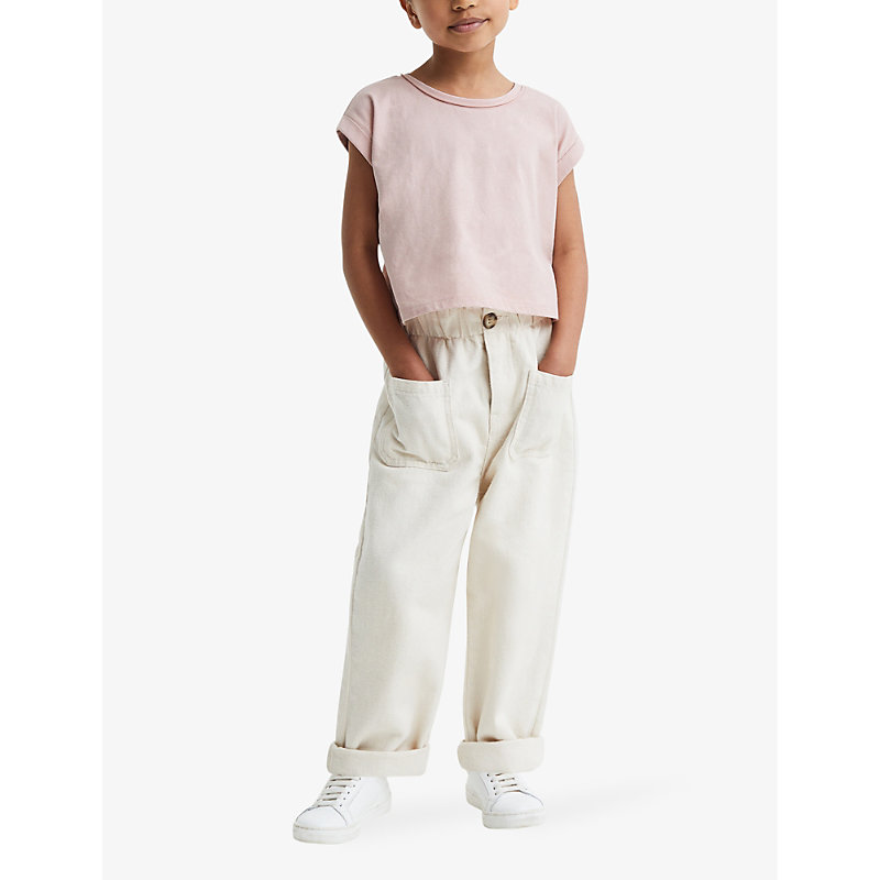 Shop Reiss Terry Cropped Cotton T-shirt 13-14 Years In Pale Pink