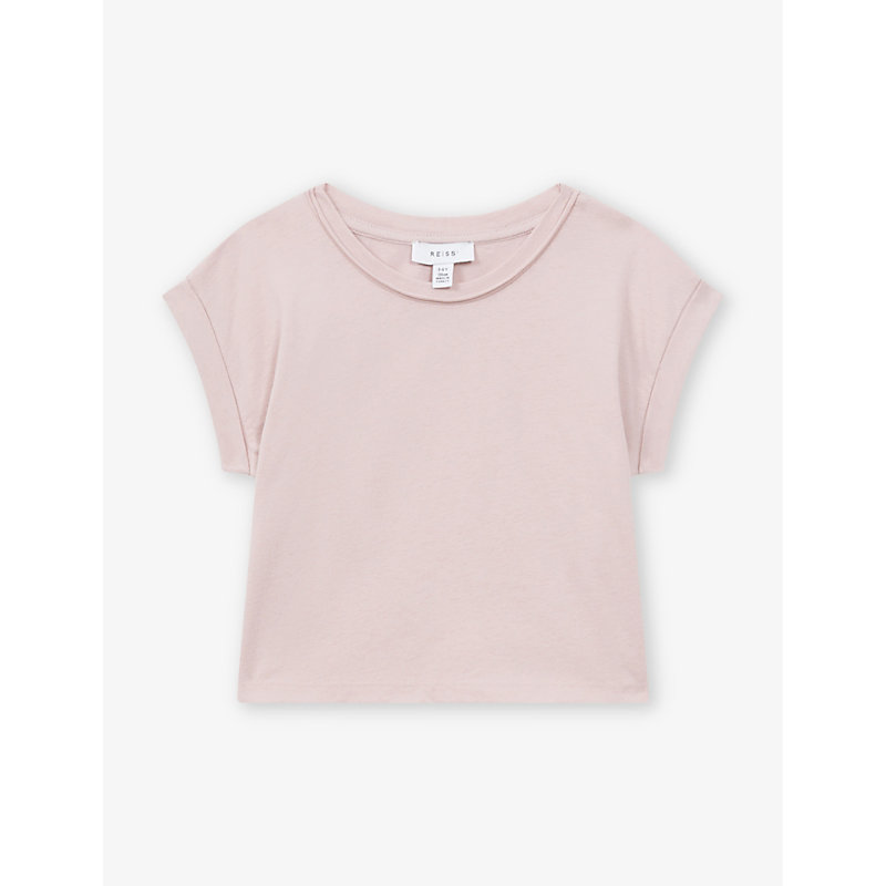 Reiss Girls Pale Pink Kids Terry Cropped Cotton T-shirt 13-14 Years