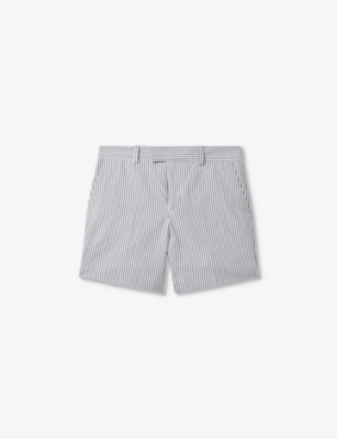 Shop Reiss Boys Soft Blue Kids Barr Slim-fit Striped Seersucker Shorts
