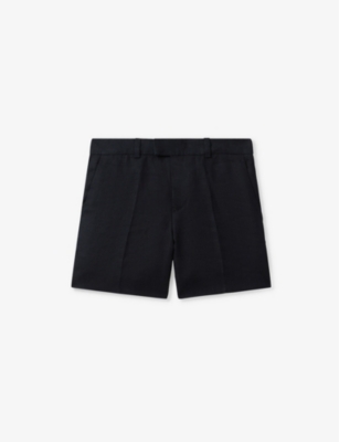 Shop Reiss Boys Navy Kids Kin Slim-fit Adjustable Linen Shorts 3-13 Years
