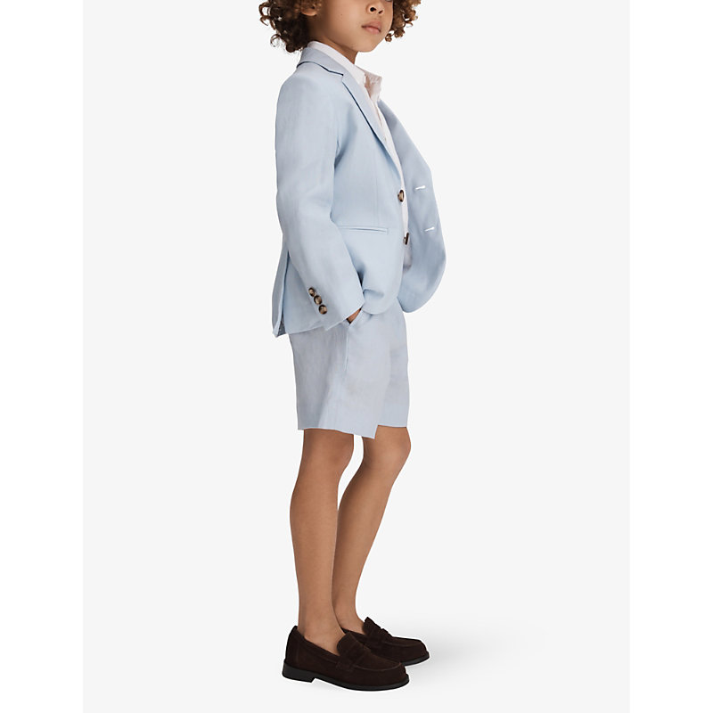 Shop Reiss Boys Soft Blue Kids Kin Slim-fit Adjustable Linen Shorts 3-13 Years