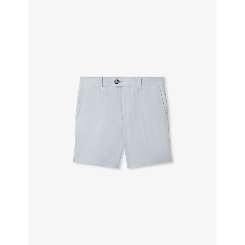 Shop Reiss Boys Soft Blue Kids Kin Slim-fit Adjustable Linen Shorts 3-13 Years