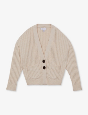 REISS: Anabelle patch-pocket ribbed stretch-knit cardigan 4-9 years