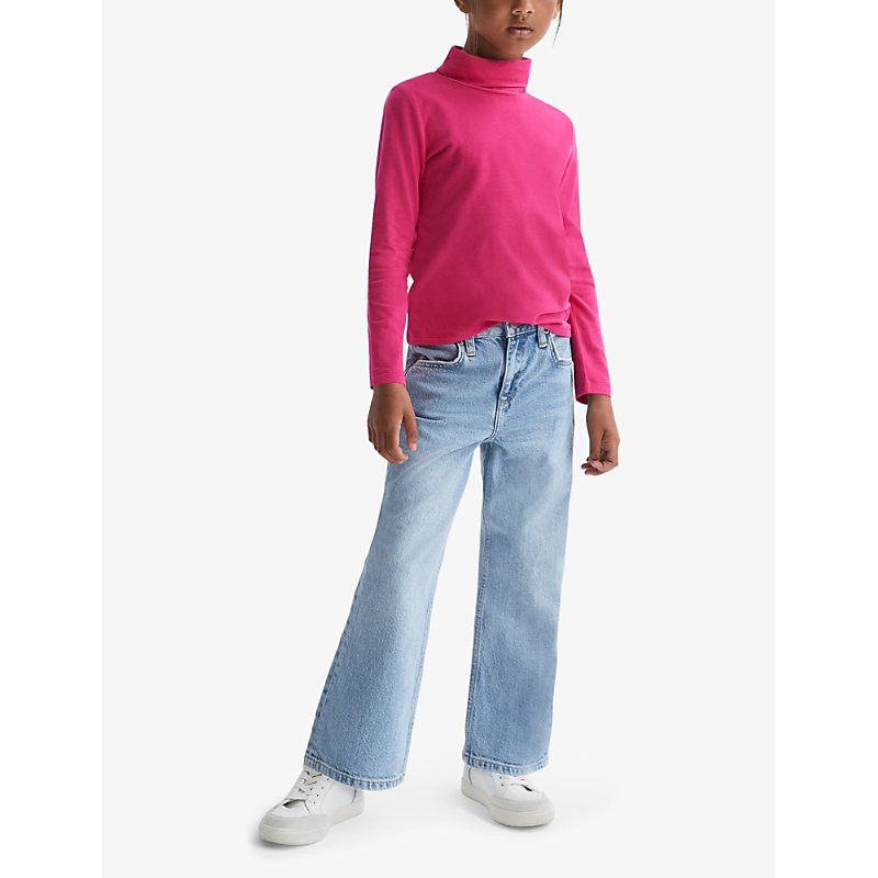 Shop Reiss Boys Bright Pink Kids Carey Roll-neck Long-sleeve Stretch-cotton Jumper 4-14 Years