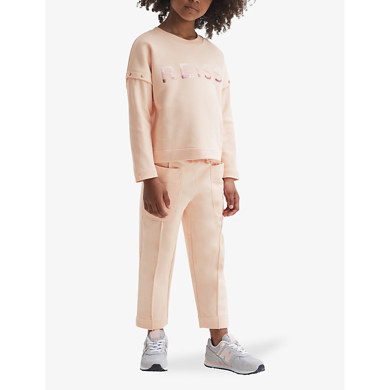 Shop Reiss Girls Pink Kids Etta Sequin-embellished Cotton-blend Jumper 4-14 Years
