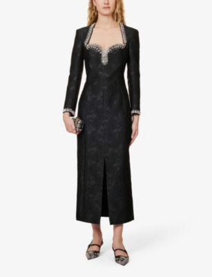 Shop Huishan Zhang Women's Black Eleanor Crystal-embellished Jacquard Woven Maxi Dress