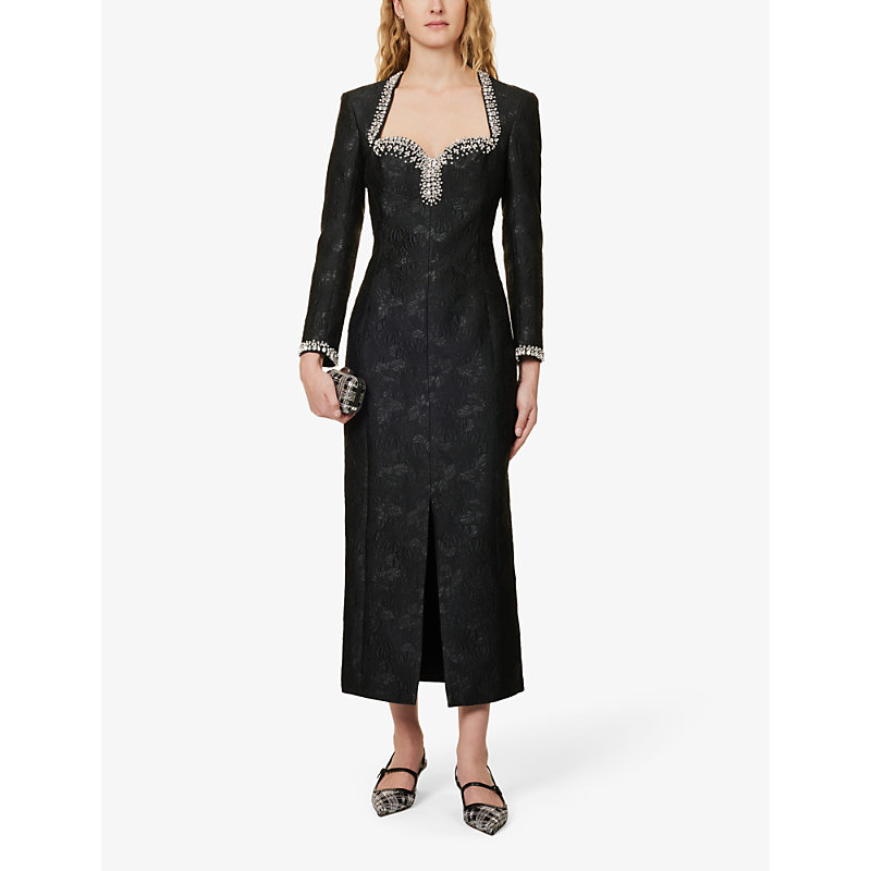 Shop Huishan Zhang Women's Black Eleanor Crystal-embellished Jacquard Woven Maxi Dress