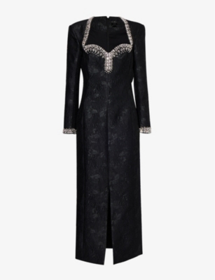 Shop Huishan Zhang Eleanor Crystal-embellished Jacquard Woven Maxi Dress In Black
