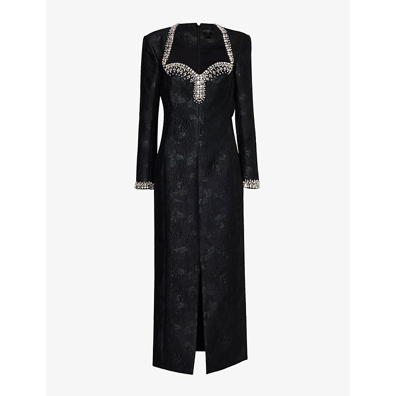 Huishan Zhang Eleanor Crystal-embellished Jacquard Woven Maxi Dress In Black