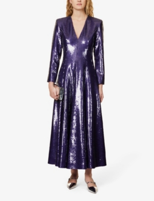Shop Huishan Zhang Womens Cosmic Purple Andy Sequin-embellished Woven Maxi Dress