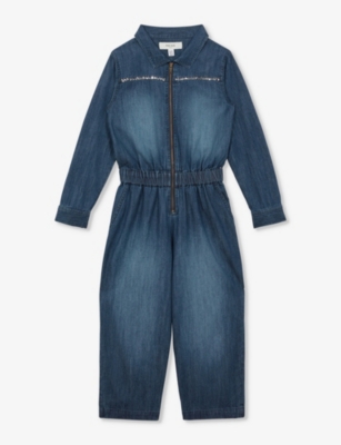 REISS: Marine embellished denim jumpsuit 4-13 years