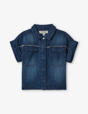 Shop Reiss Girls Blue Kids Sandie Patch-pocket Denim Shirt 4-13 Years