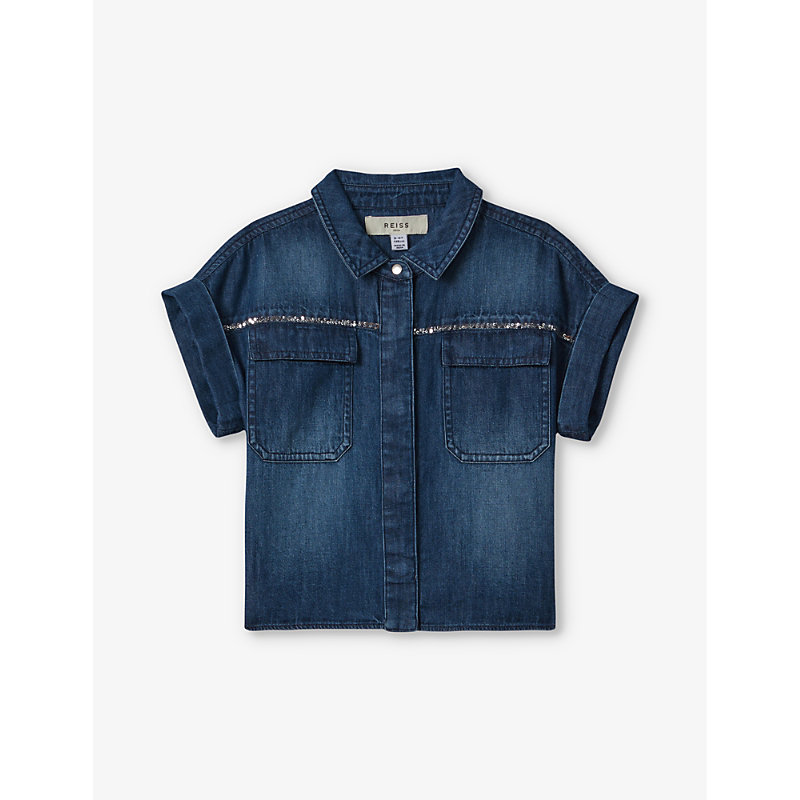 Shop Reiss Sandie Patch-pocket Denim Shirt 4-13 Years In Blue