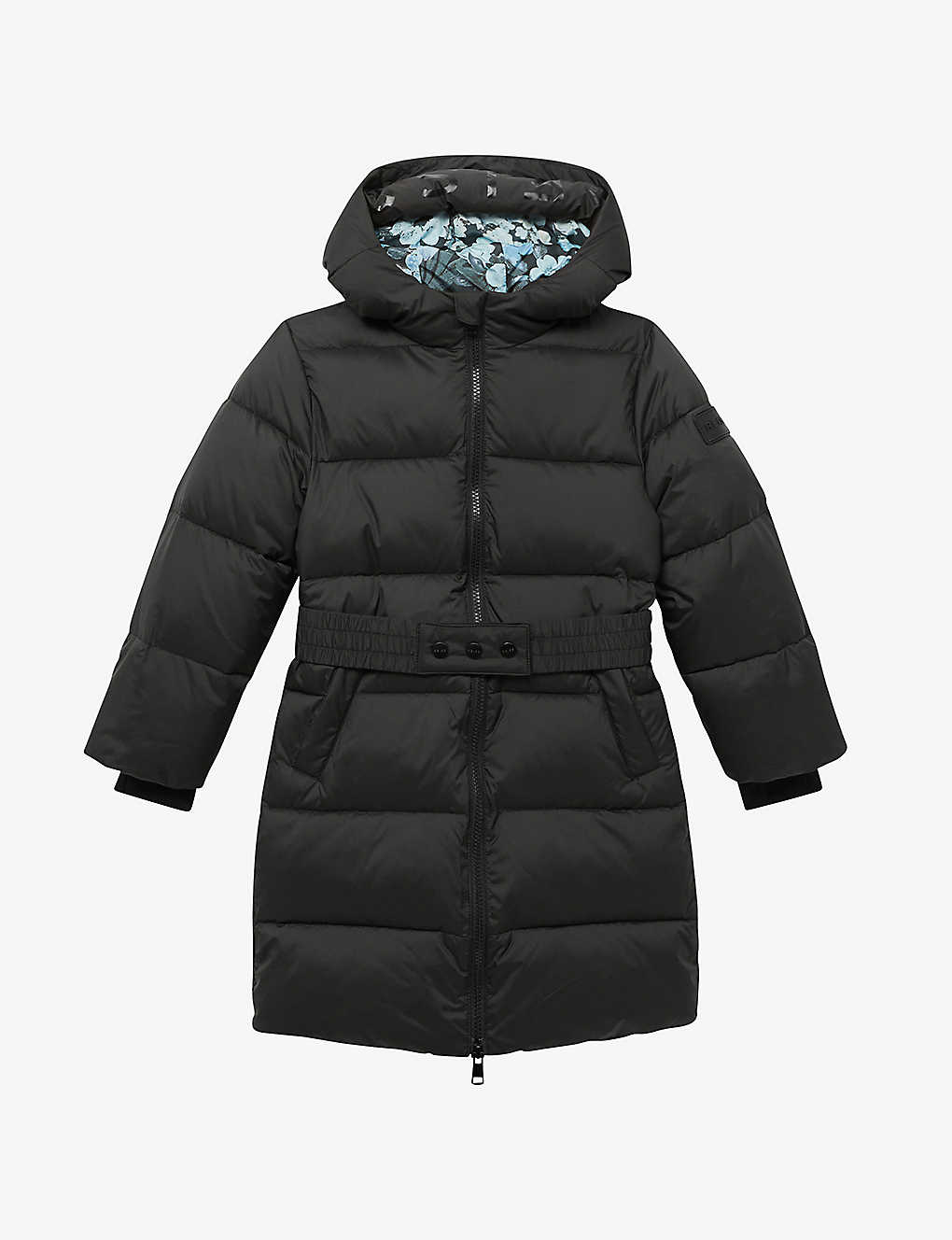 Reiss Girls Black Kids Tia Quilted Longline Woven Jacket 4-9 Years