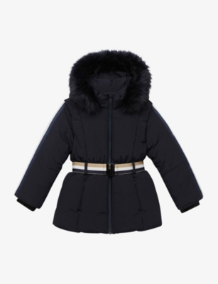 REISS: Cara stripe-embroidered hooded quilted-shell coat 4-14 years