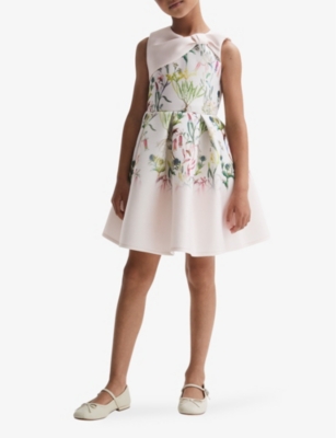Shop Reiss Girls Green Kids Emily Floral-print Scuba Dress 4-9 Years