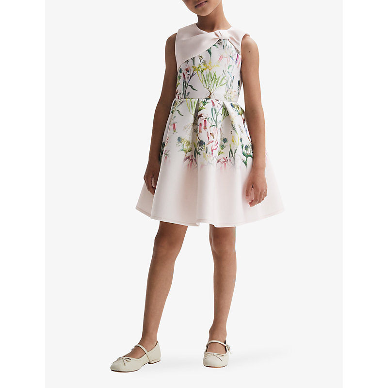 Shop Reiss Emily Floral-print Scuba Dress 4-9 Years In Green