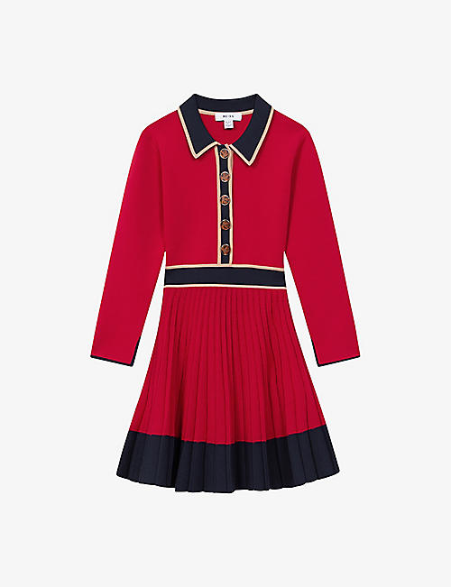 REISS: Mia button-neck long-sleeve stretch-knit skater dress 4-9 years