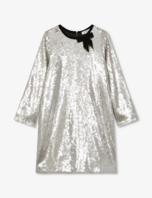 Reiss Leon Bow-embellished Stretch-woven Mini Dress 9-14 Years In Silver