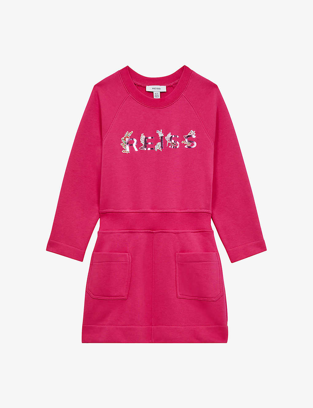 Shop Reiss Girls Pink Kids Janine Logo-print Long-sleeve Cotton-jersey Dress