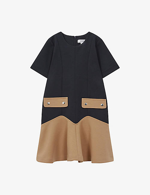 REISS: Fion contrast-panel short-sleeve cotton mini dress 3-14 years