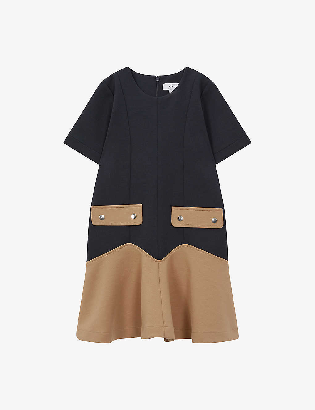 Shop Reiss Girls Navy Kids Fion Contrast-panel Short-sleeve Cotton Mini Dress 3-14 Years