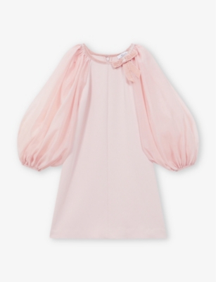 Reiss Kids' Lauren - Pink Junior Blouson Sleeve Bow Dress, Age 4-5 Years