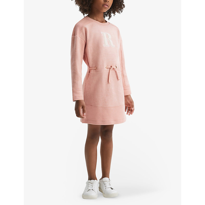 Shop Reiss Ella 'r'-motif Cotton-jersey Dress 4-13 Years In Apricot